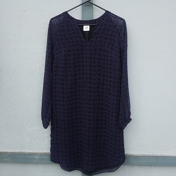 Cabi | Purple Long Sleeve Dress Above Knee Harlequin Pattern - Picture 3 of 7